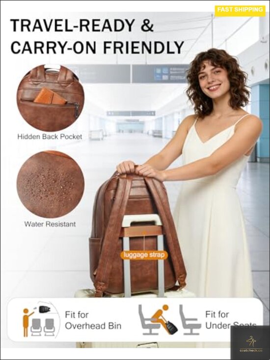 43L Laptop Backpack with 10 Pockets, Vegan Leather, Padded Straps for Work main image 4